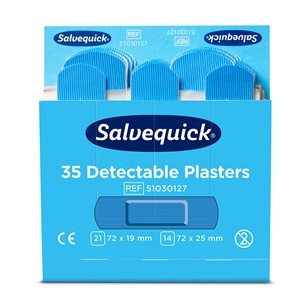 Salvequick Blue Detectable Plaster, 35 st/refill,